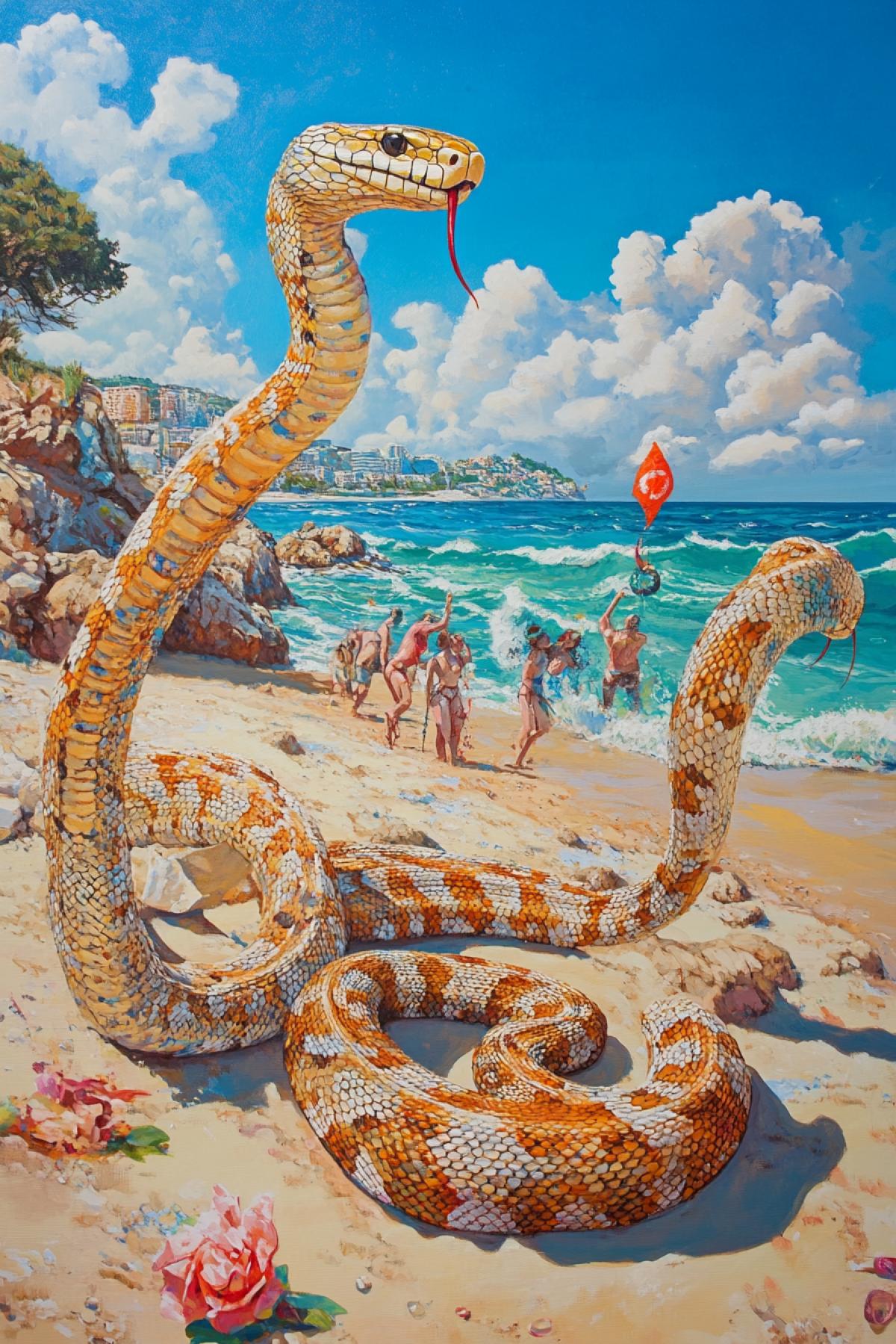 Snake party on the beach