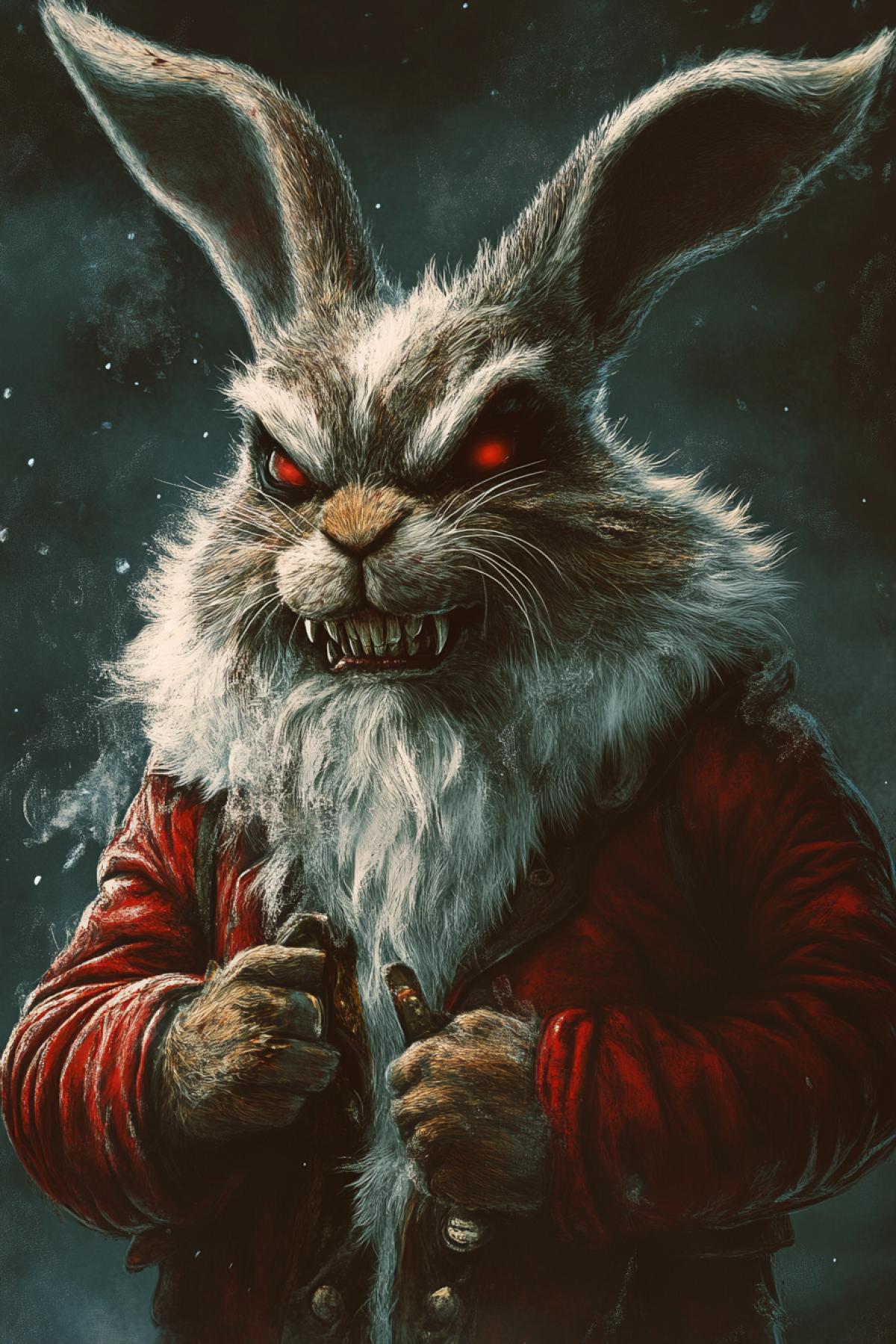 Evil Hare maniac, sarcasm, New Year, New Years holiday flickering, realistic image, photoshop, horror style