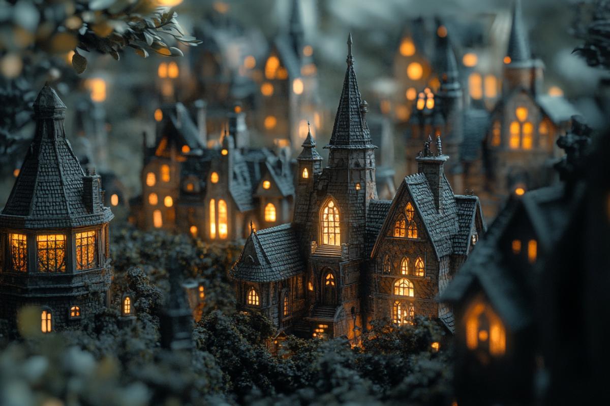 Cozy town Gothic style, town under a microscope