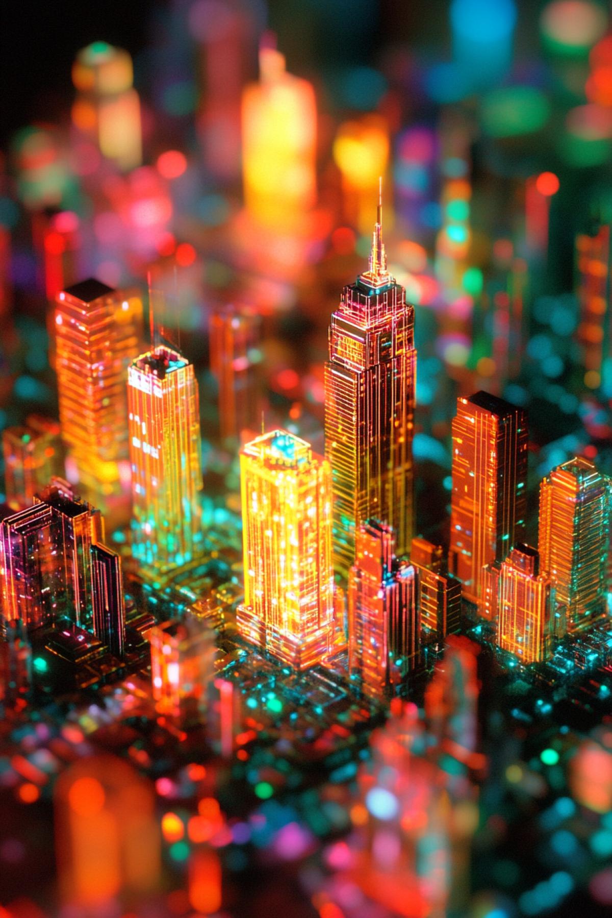 City in miniature, space, universe, maximalism, clear details, flickering, photoshop