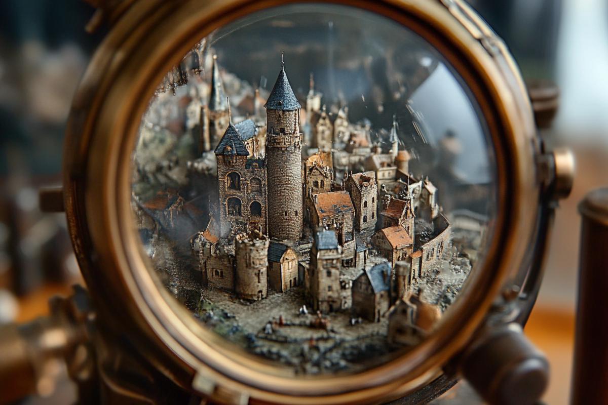 Miniature of a medieval city through a microscope