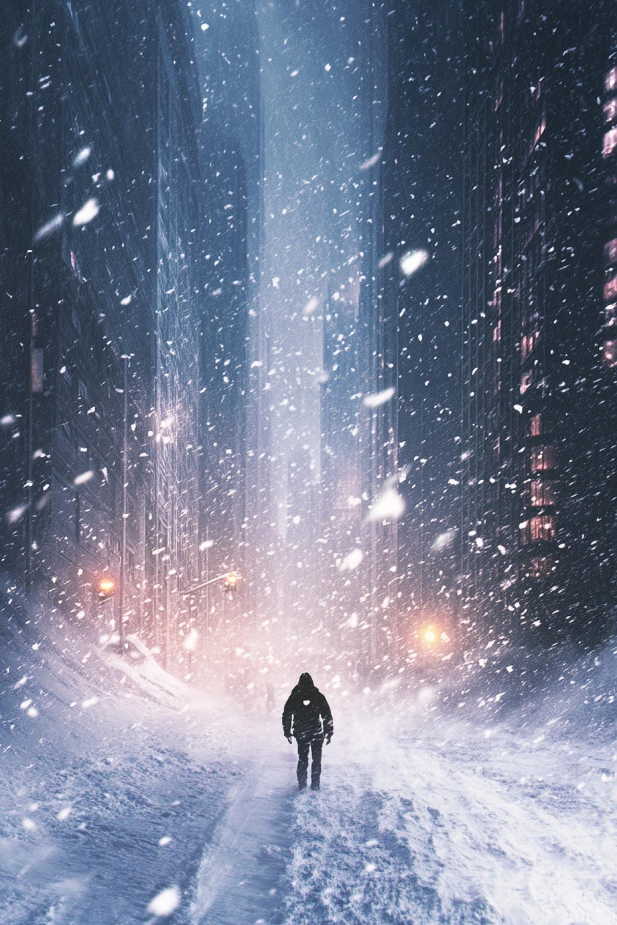 Snowstorm, wind, blizzard, future, universe, parallel world, Gothic style, flickering, realistic image, photoshop