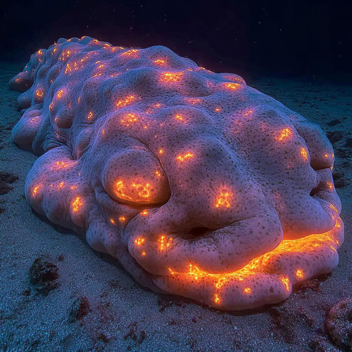 fantastic deep sea fish with luminescent patterns on the sides, very beautiful, unusual, surrounded by glowing air bubbles, surrounded by dark sea water