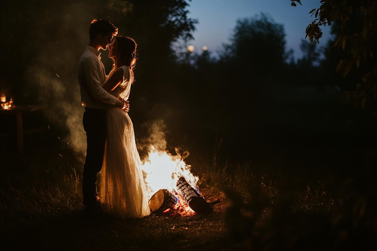 Evening by the fire of a young couple