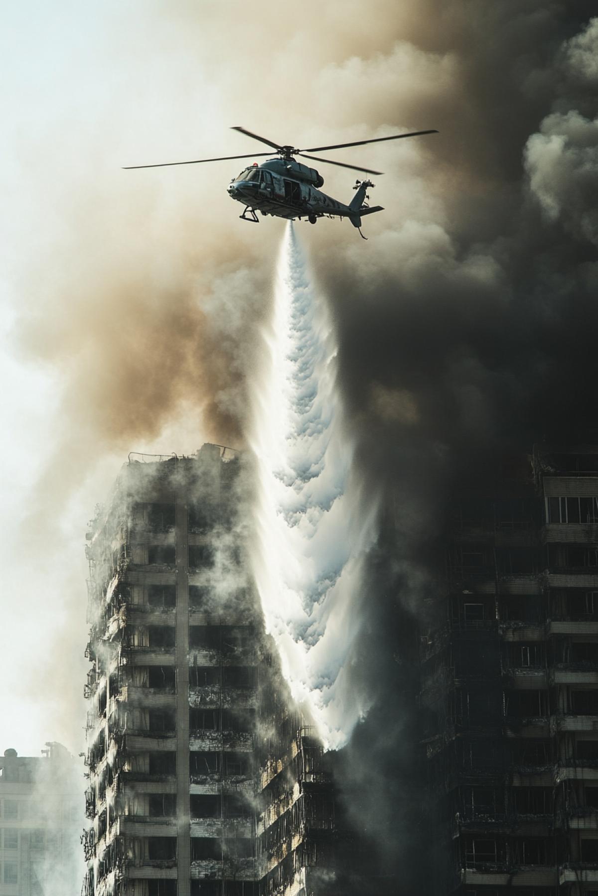 helicopter extinguishing with water a raging fire disaster