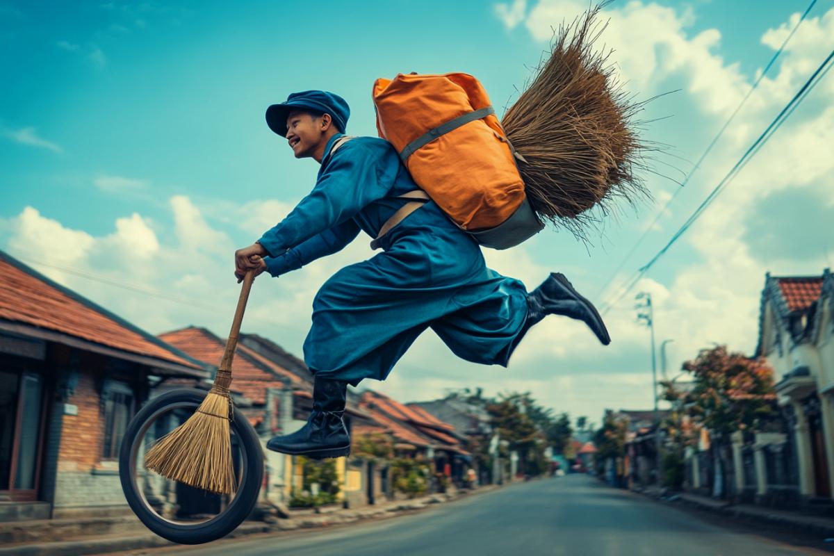Delivery courier on a broom
