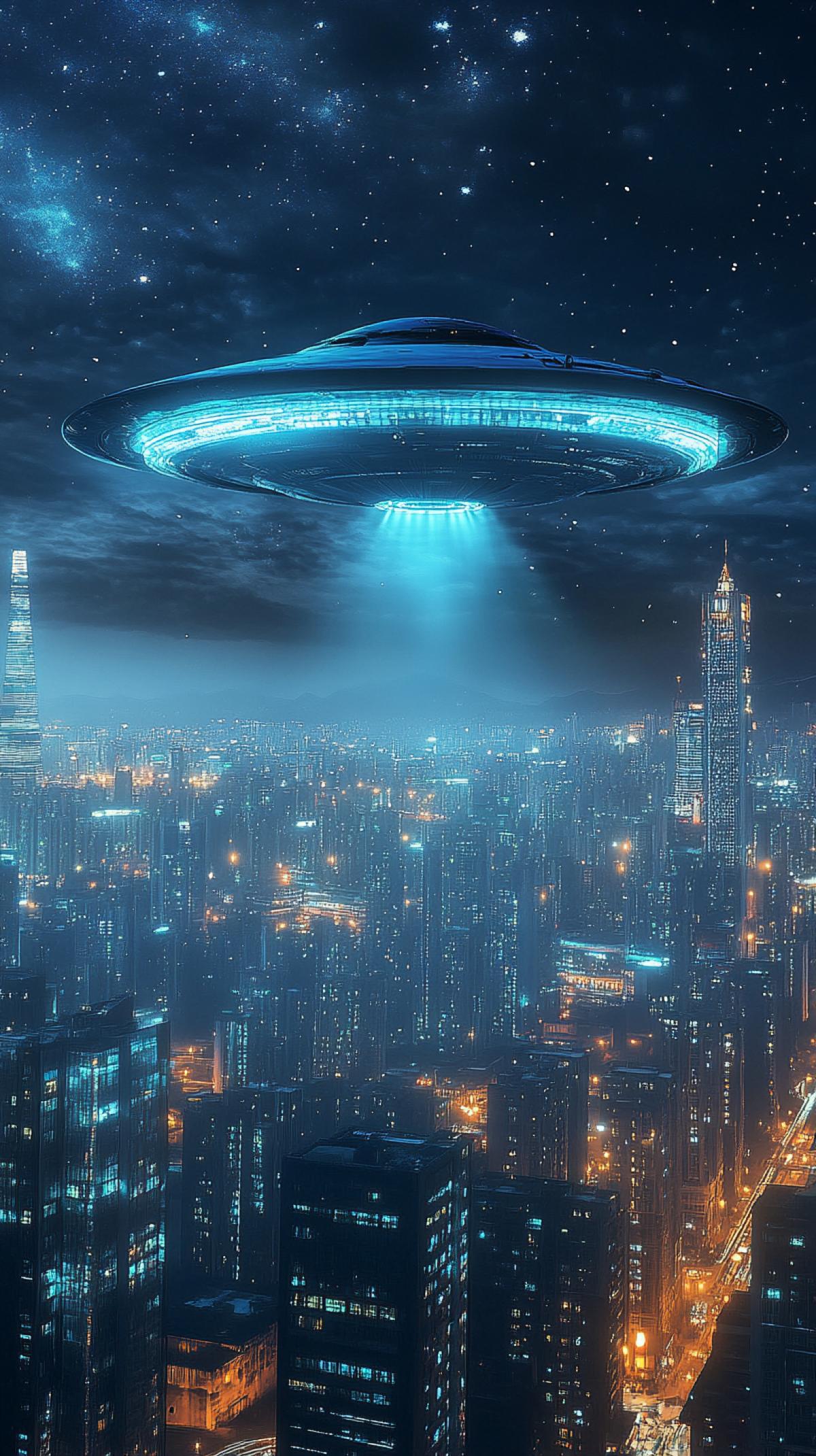 Unidentified flying object scanning the urban area