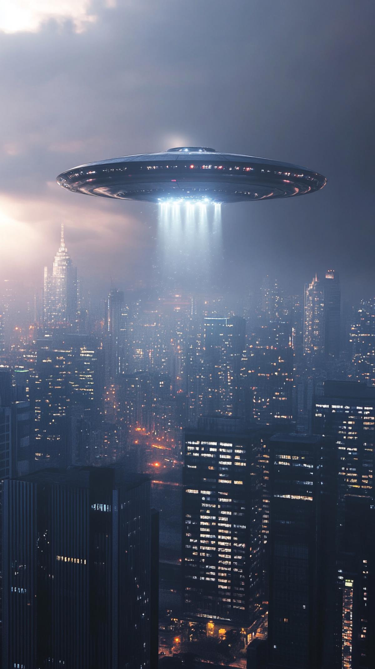 Unidentified flying object scanning the urban area