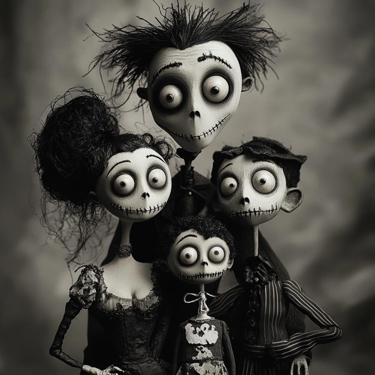 Family portrait in the style of Tim Burton