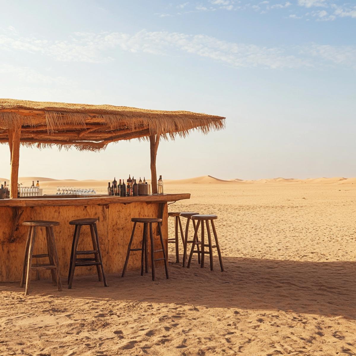 Bar in the desert on endless sandy expanses