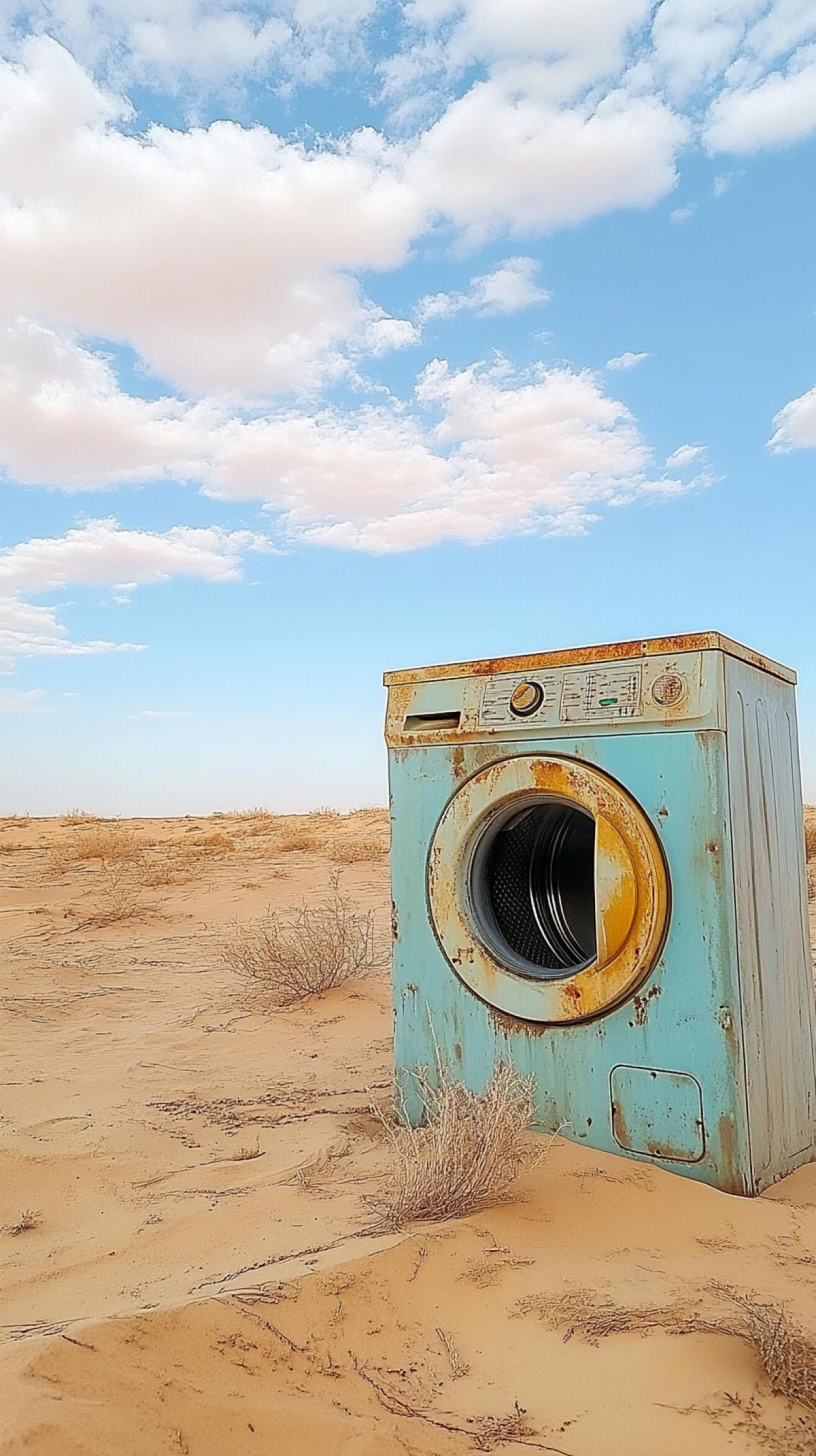 Washing machine in the desert. Heat