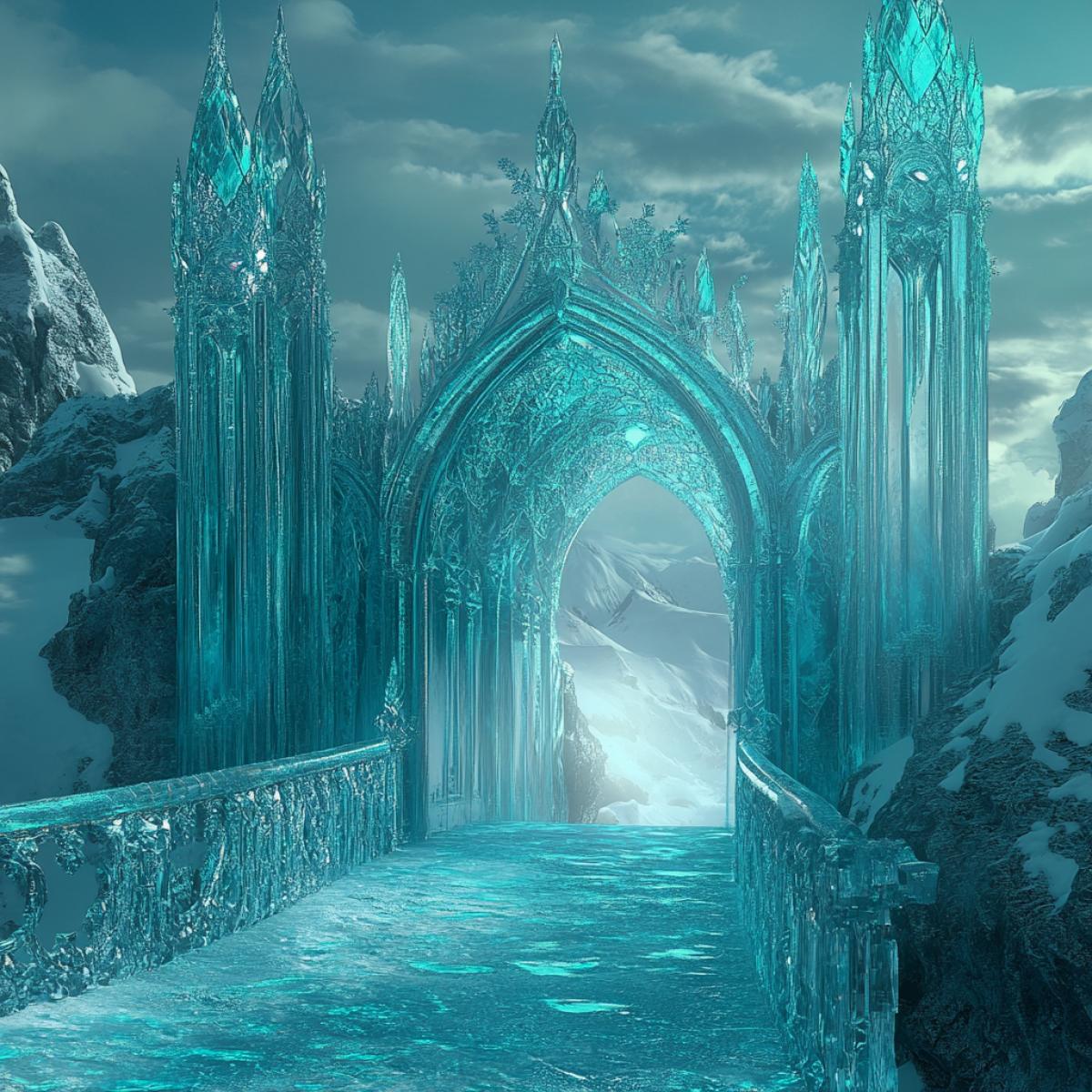 The gateway to the world of the snow queen with an azure emerald tint and a pearlescent tint