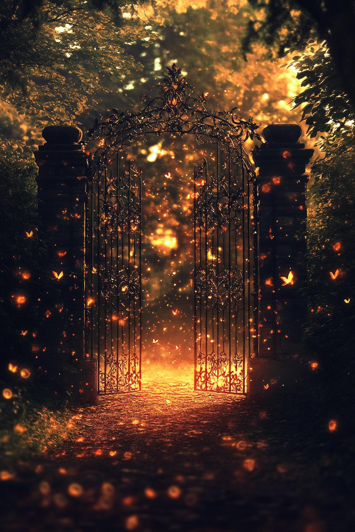 Gates, fairy tale, magic, esotericism, psychedelic, paradise, light, love, flickering, photoshop