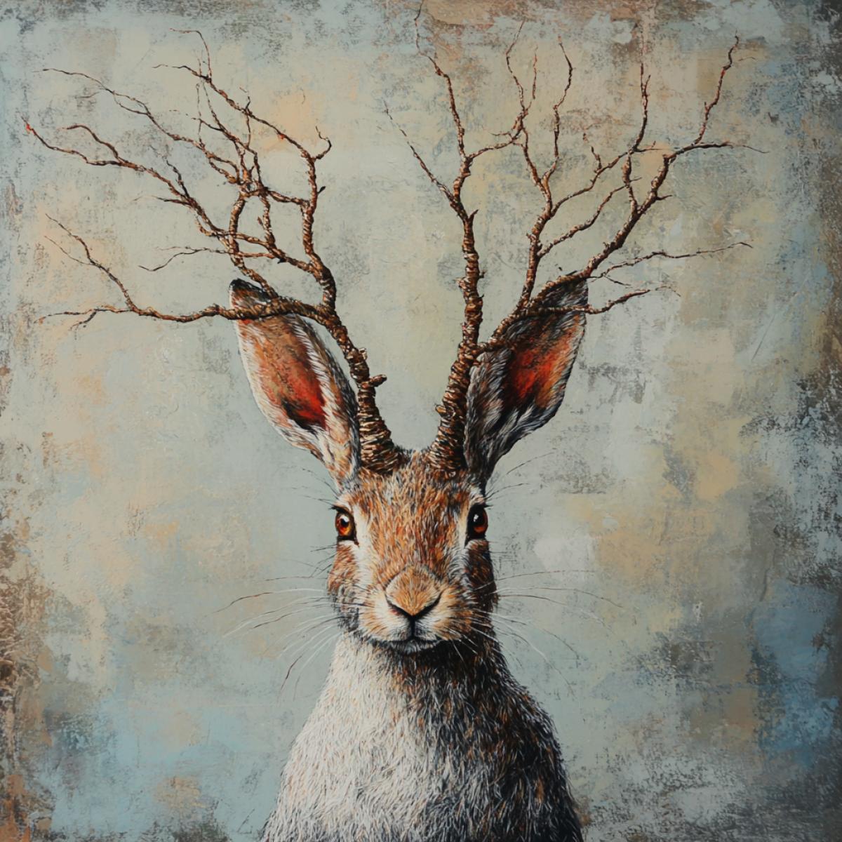 Hare with big branchy horns