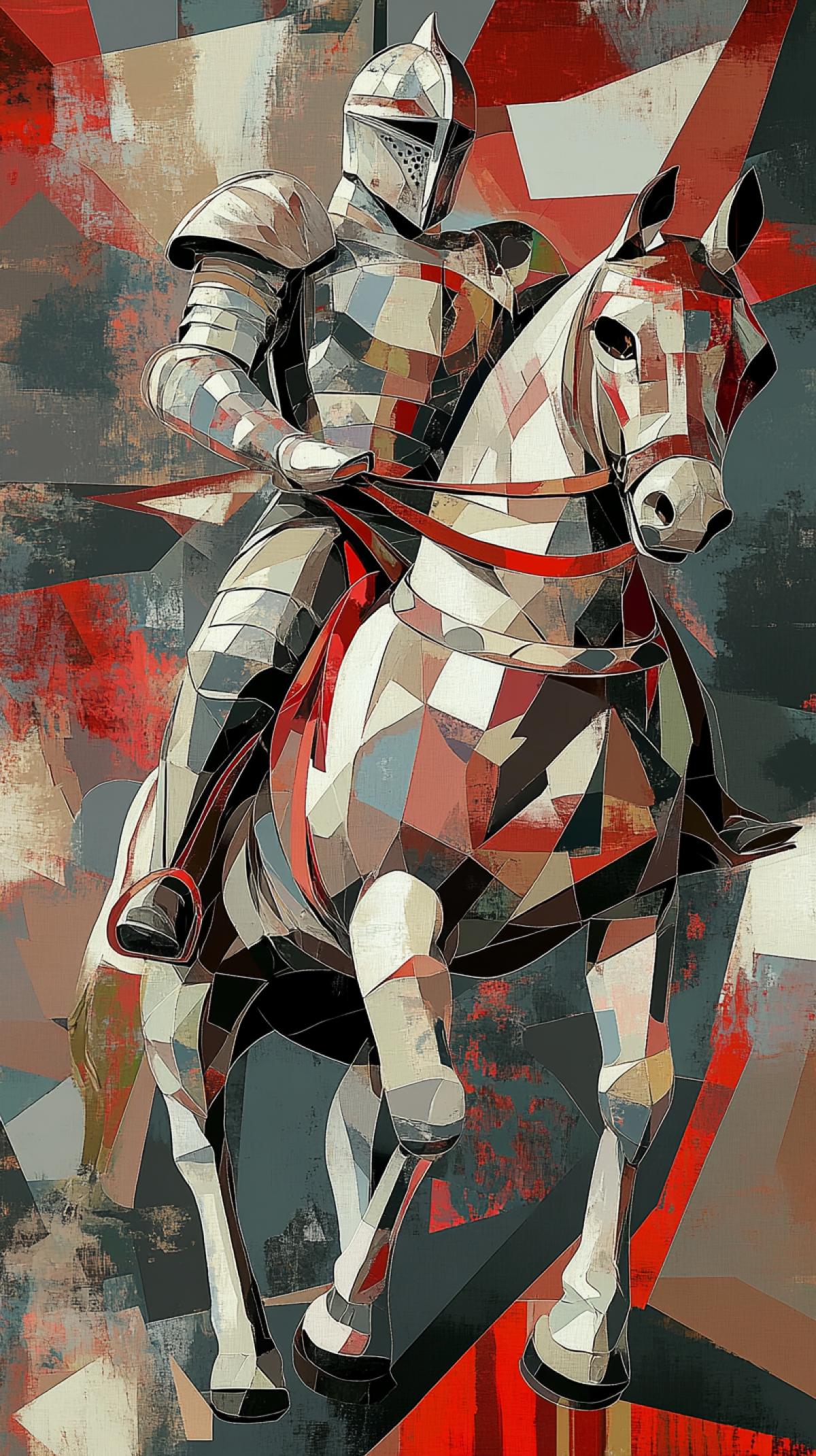 knight in armor on horseback in futurism version