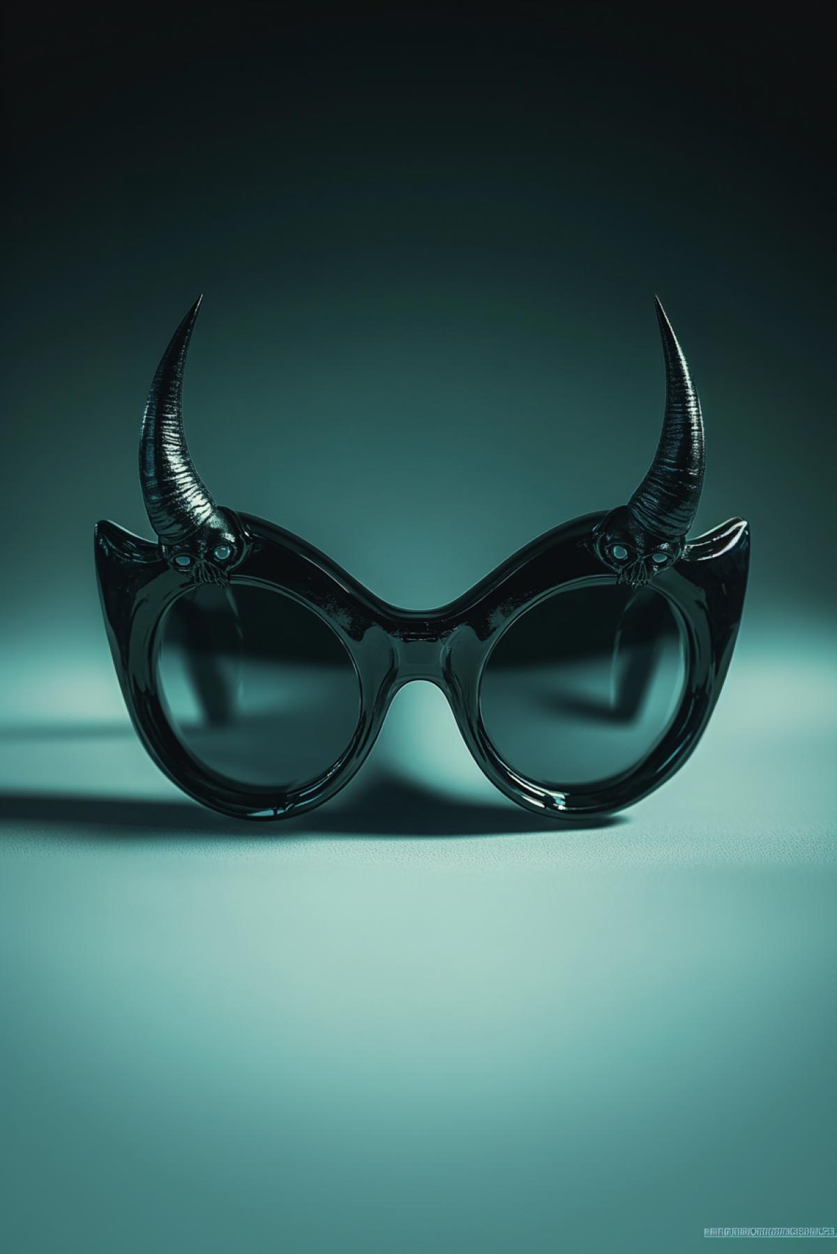 Unusual glasses with small devils and horns, gothic, siml 2025, minimalism, flickering, realistic image, photoshop