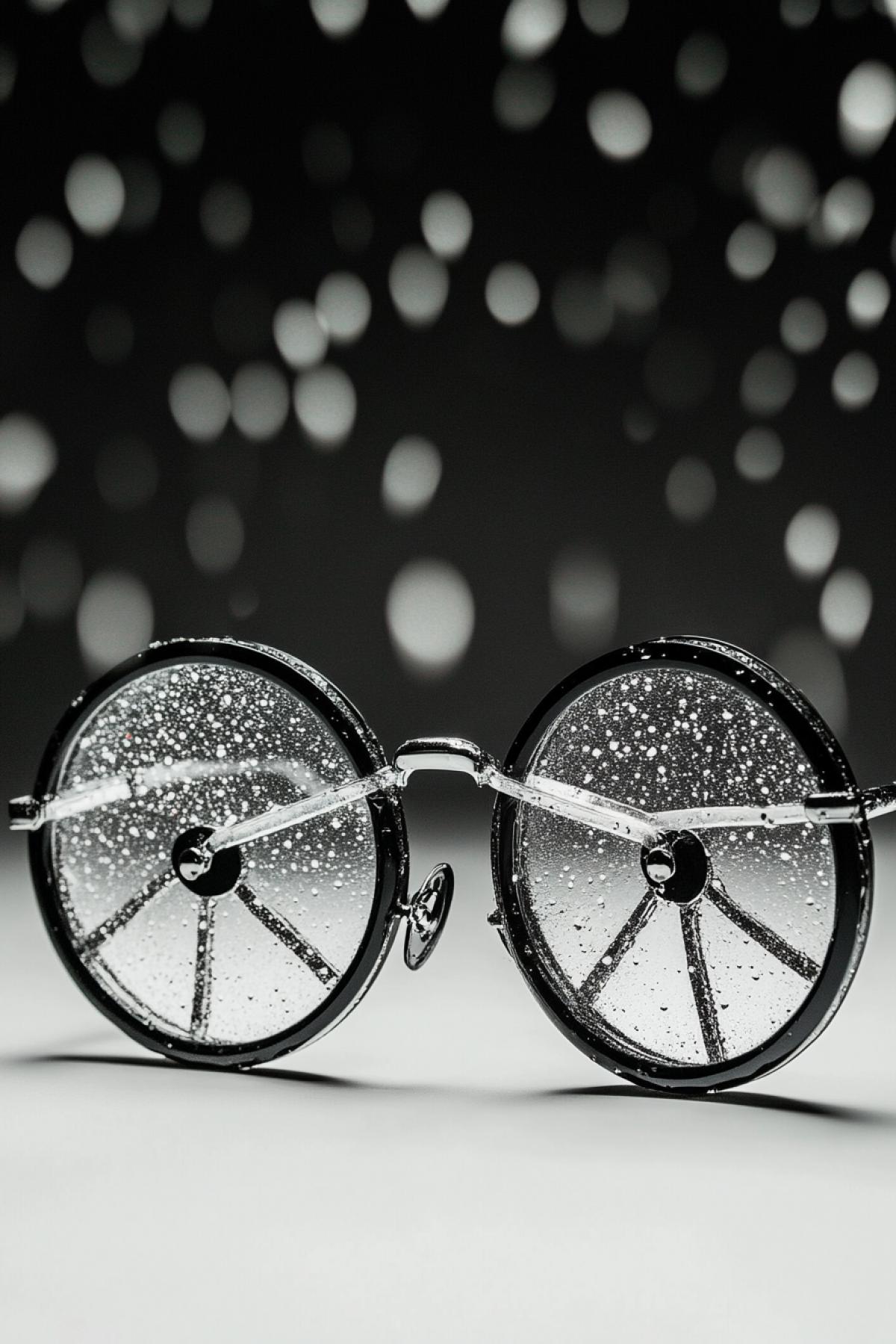 Glasses in the form of wheels with rain wipers
