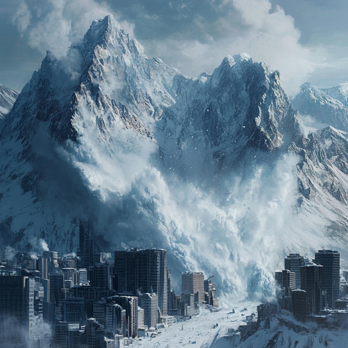avalanche moving towards the city