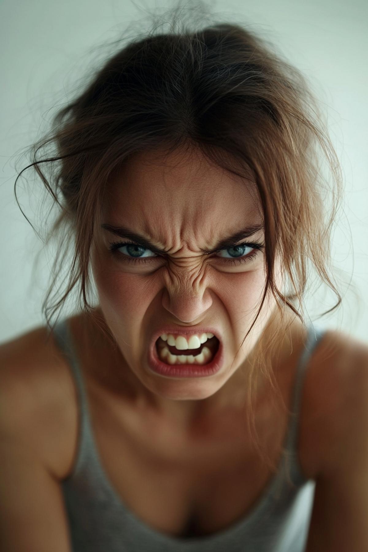 Angry woman, expressed anger on her face with facial