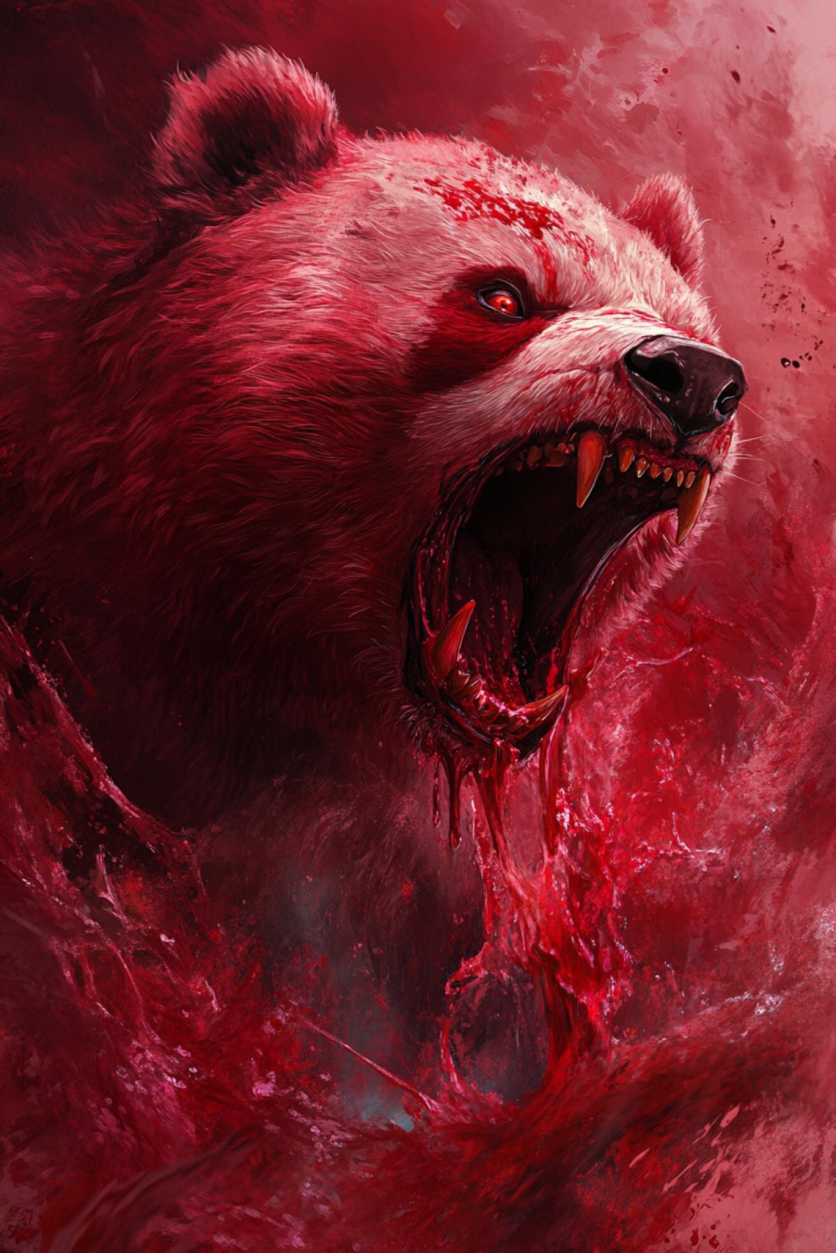 A red liquidthirsty panda in a terrifying rage. Very epic.
