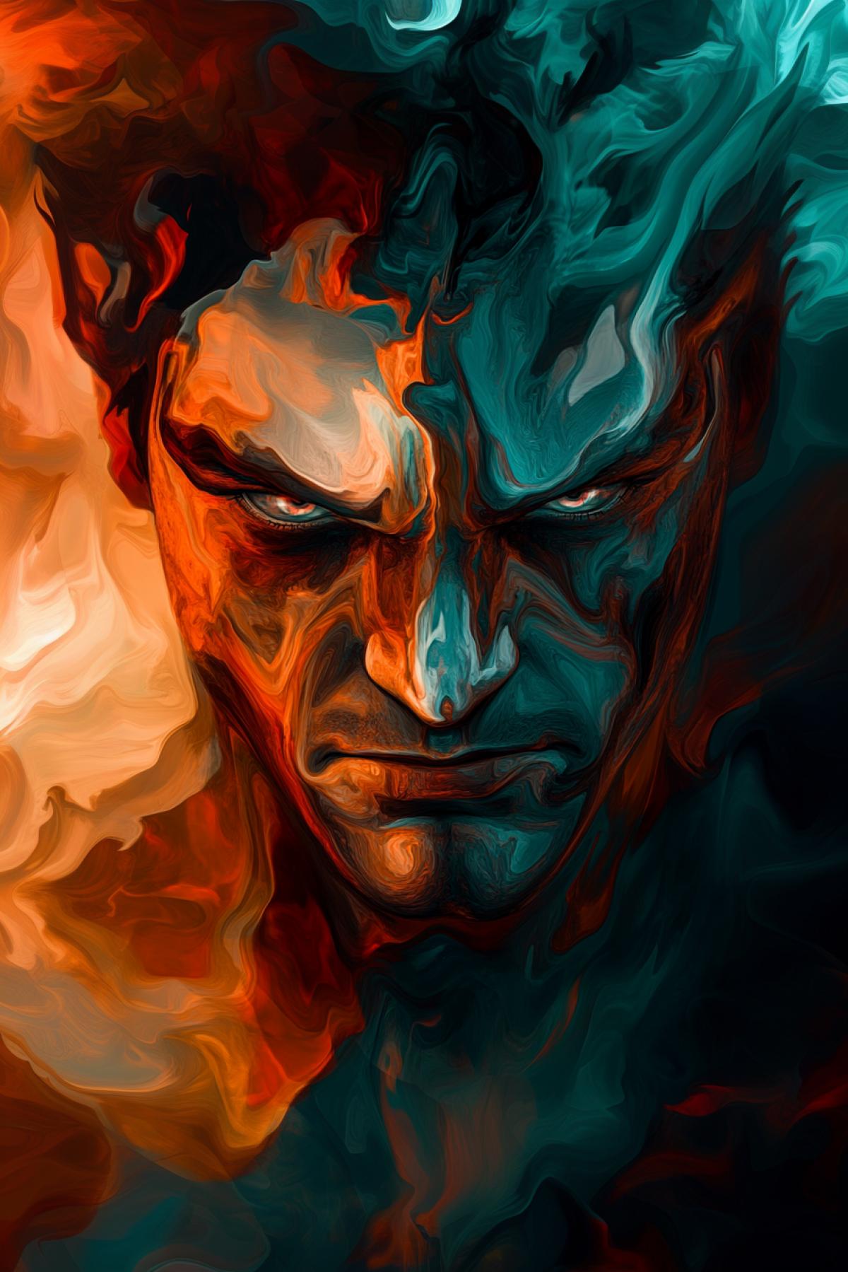 Emotion of anger, factual face, clear details, minimalism realistic image, flickering, photoshop, psychedelic