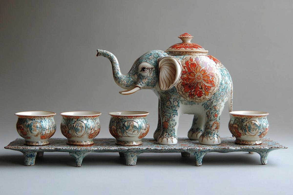 Kettle of porcelain elephant, tea service