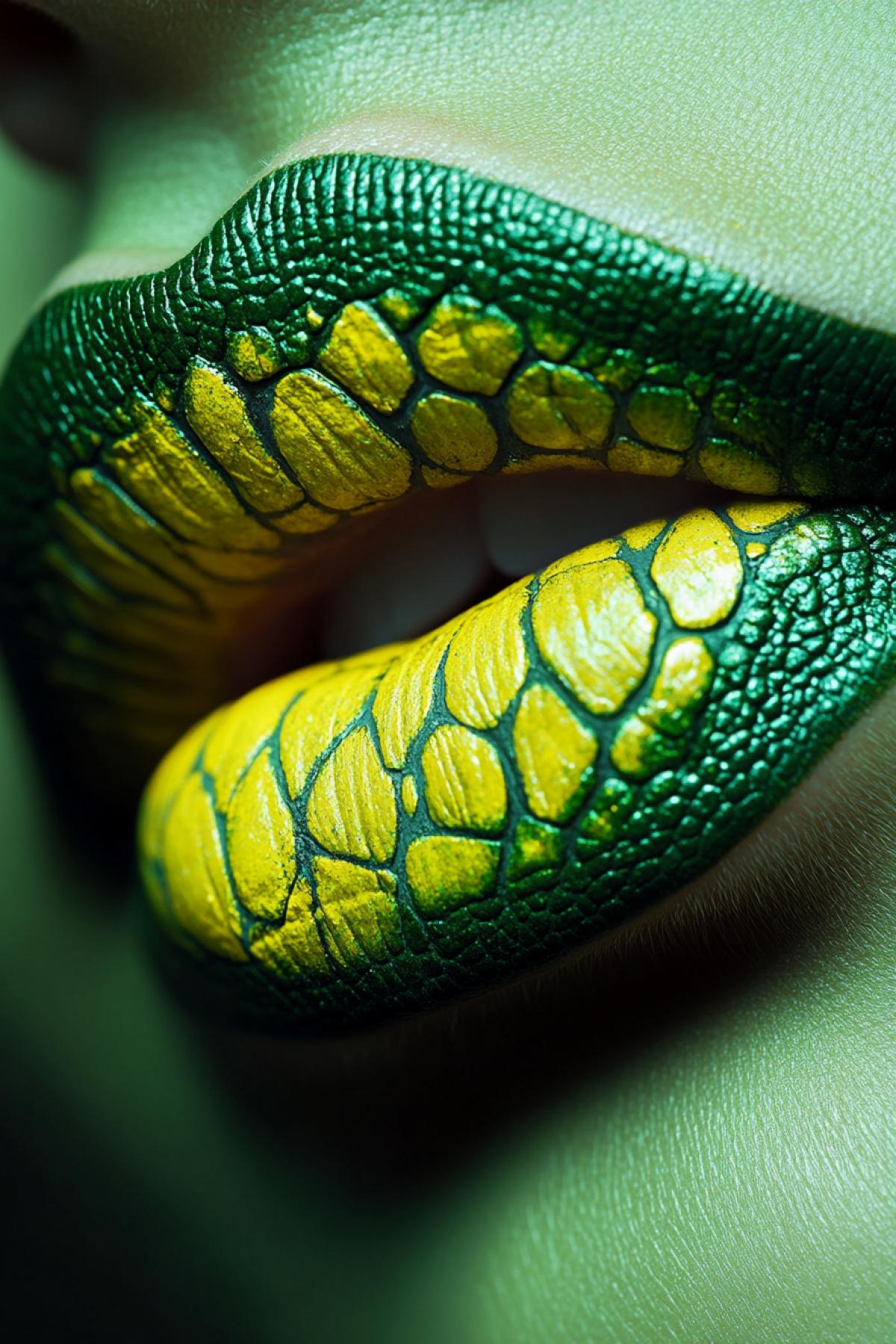 Girls lips in the color of the snake scales