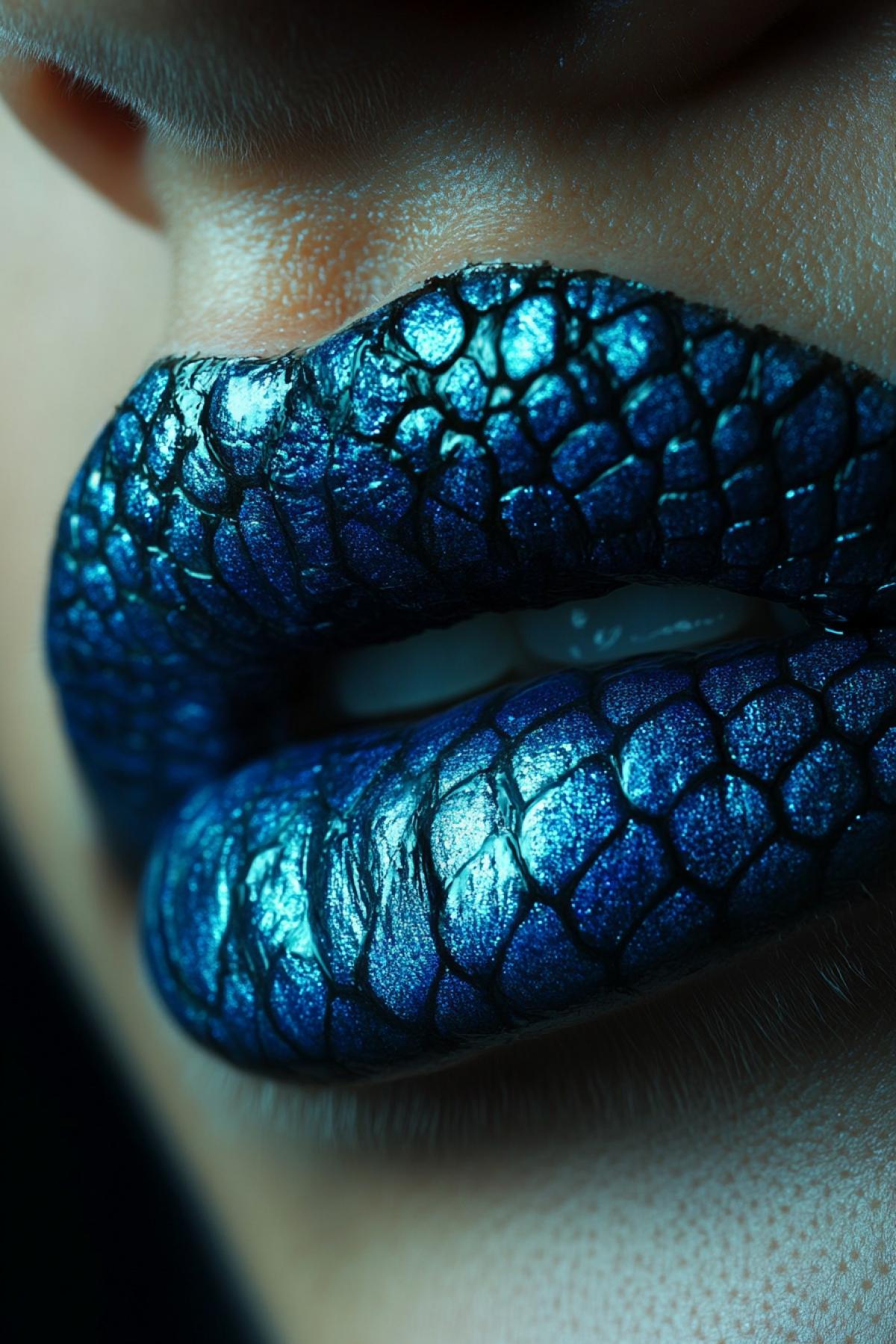 Girls lips in the color of the snake scales