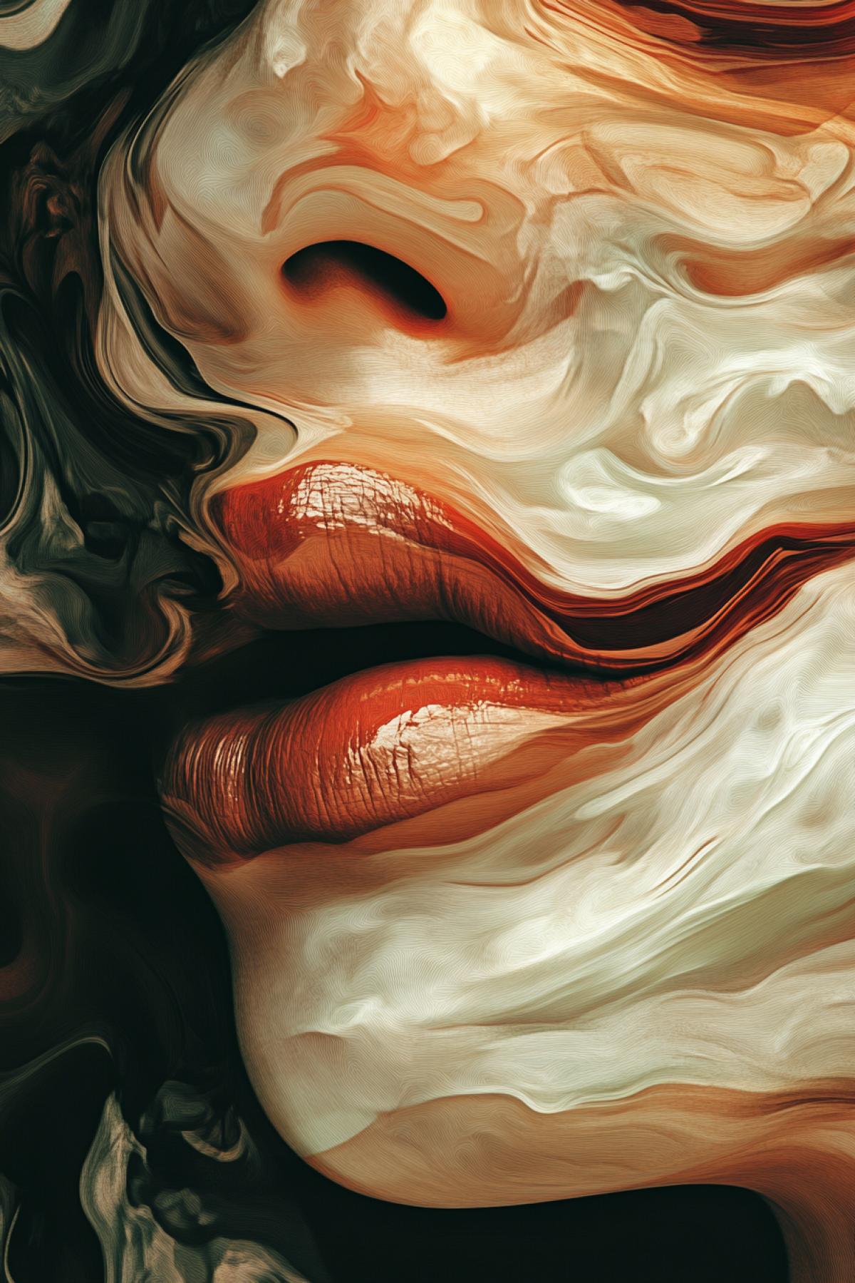 More lips, on the lips of the artist drawing, in the style of the series of euphoria, madness, flicker, realistic image, photoshop,