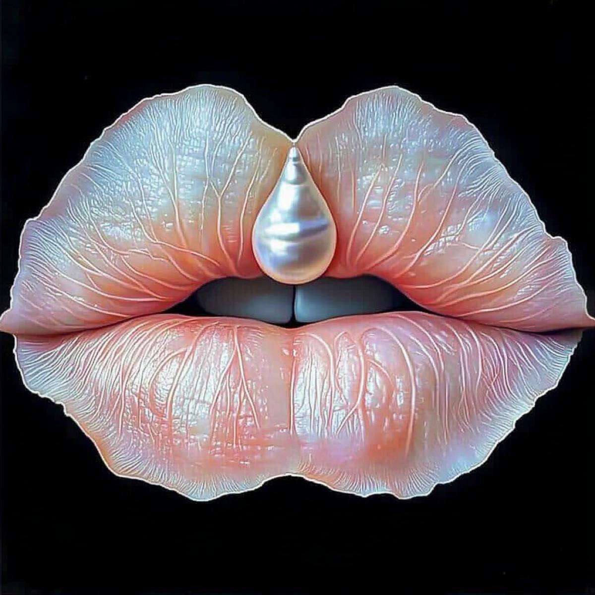 Lips in the form of flower petals, radiance, mother of pearl