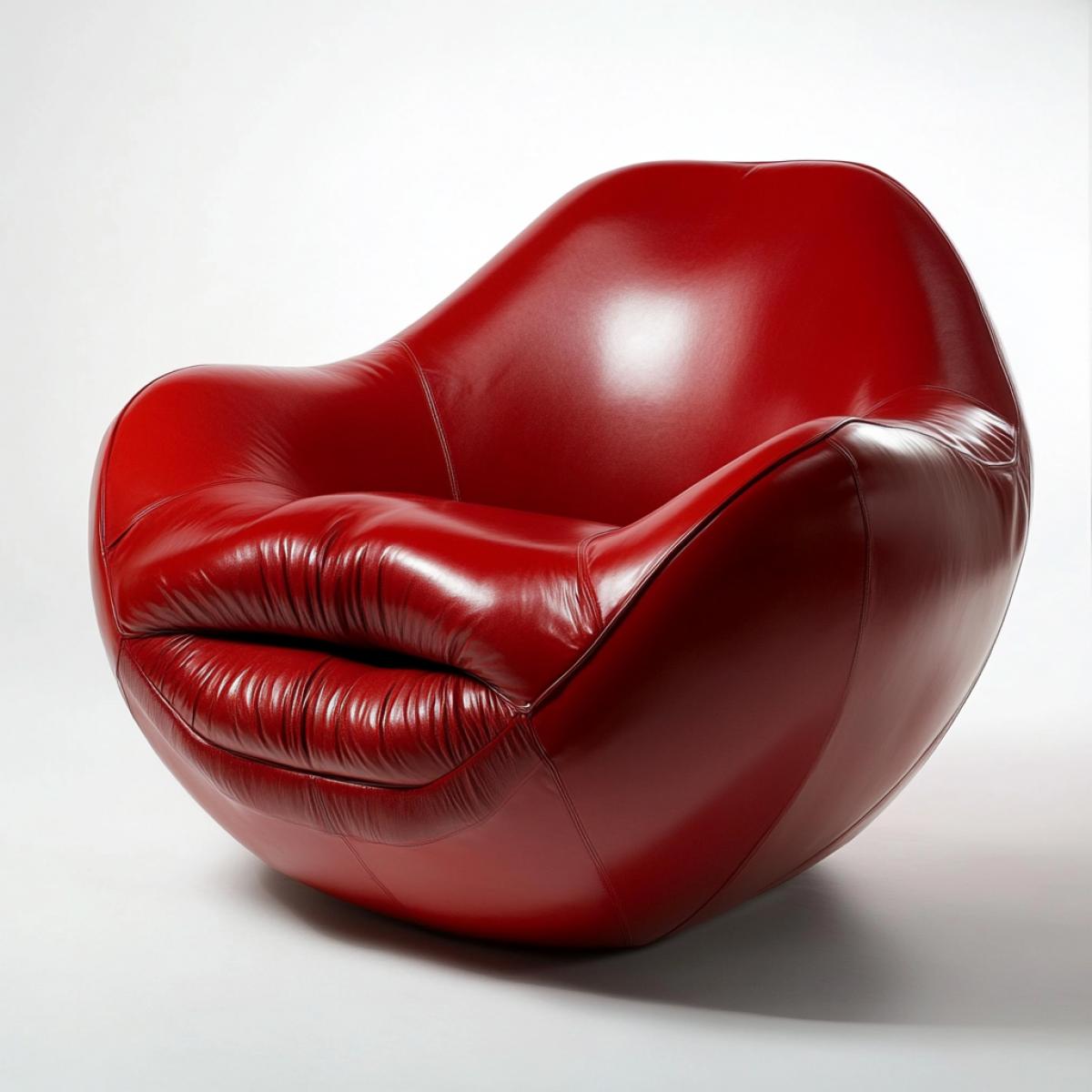 Gorgeous chair made of red leather, in the form of womens lips