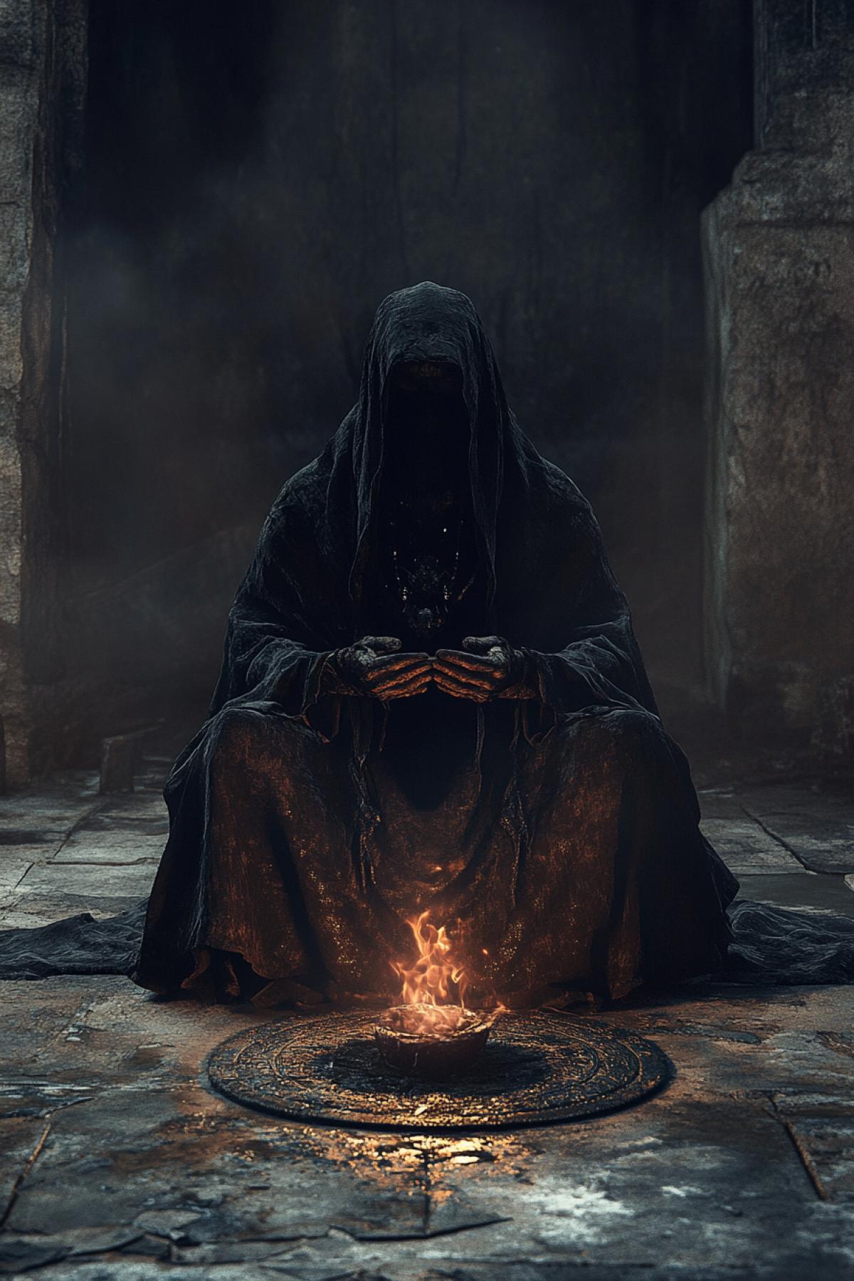 Cult, sect, ritual, mysticism, magic, sacrifice, flicker, realistic image, photoshop