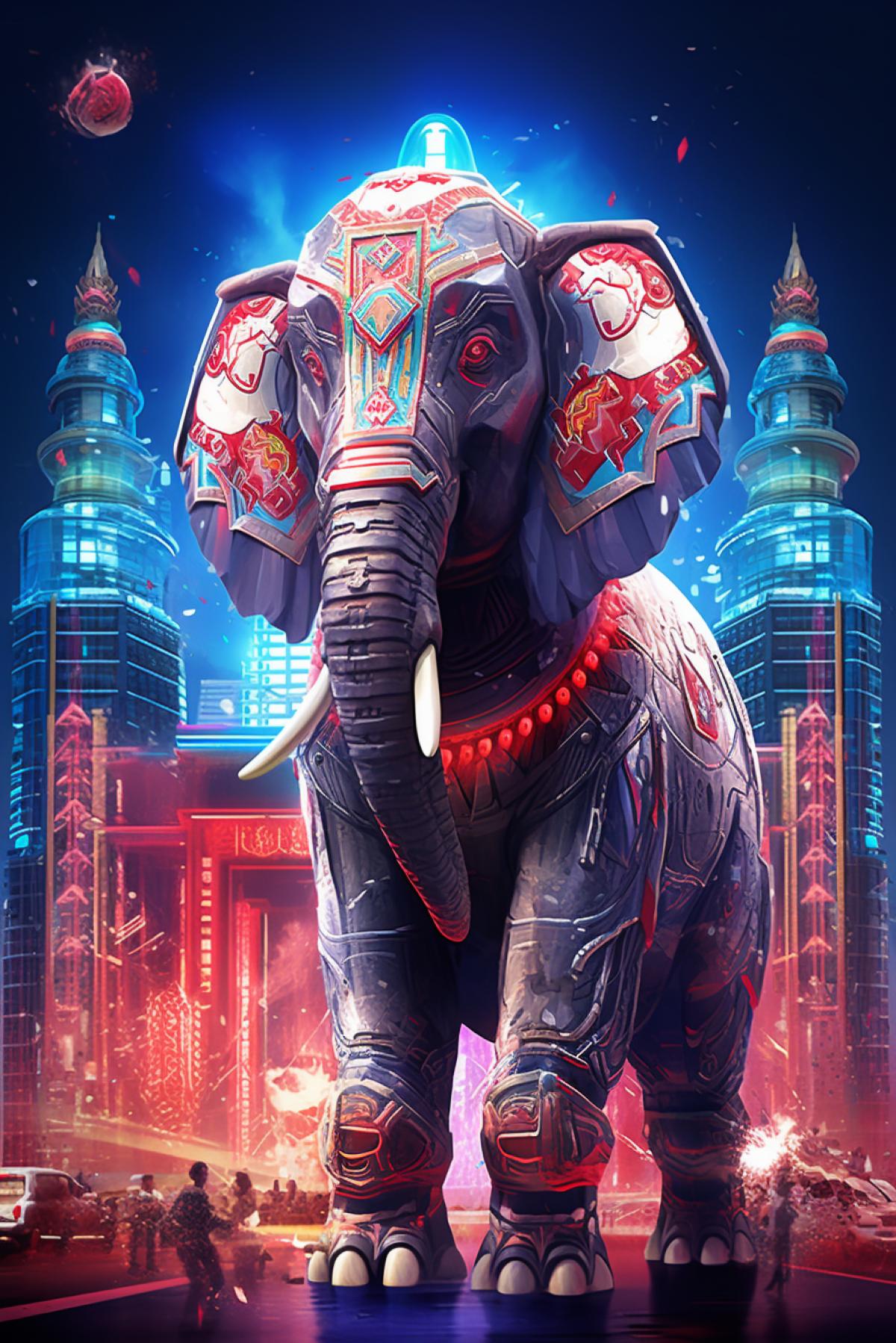 Elephant in the style of the USSR Cyberpunk