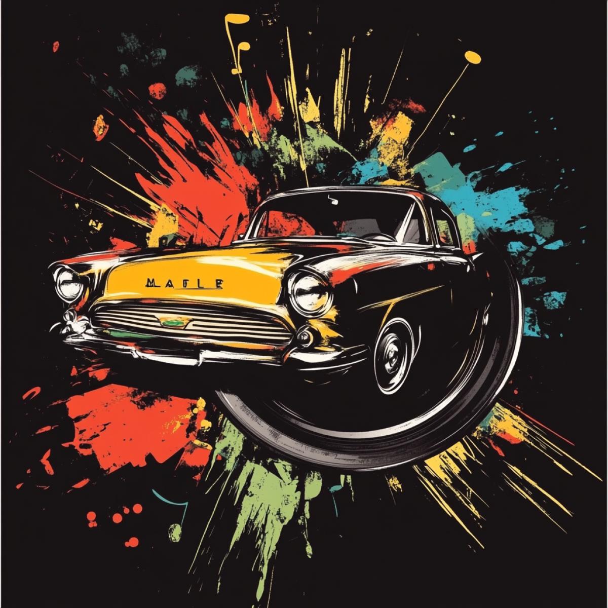 Cover for a musical disk. Rhythmic music for a car