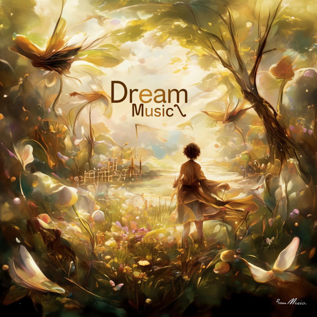 Cover for a music album with the inscription \"Dream Music\", music for relaxation and meditation, for the soul