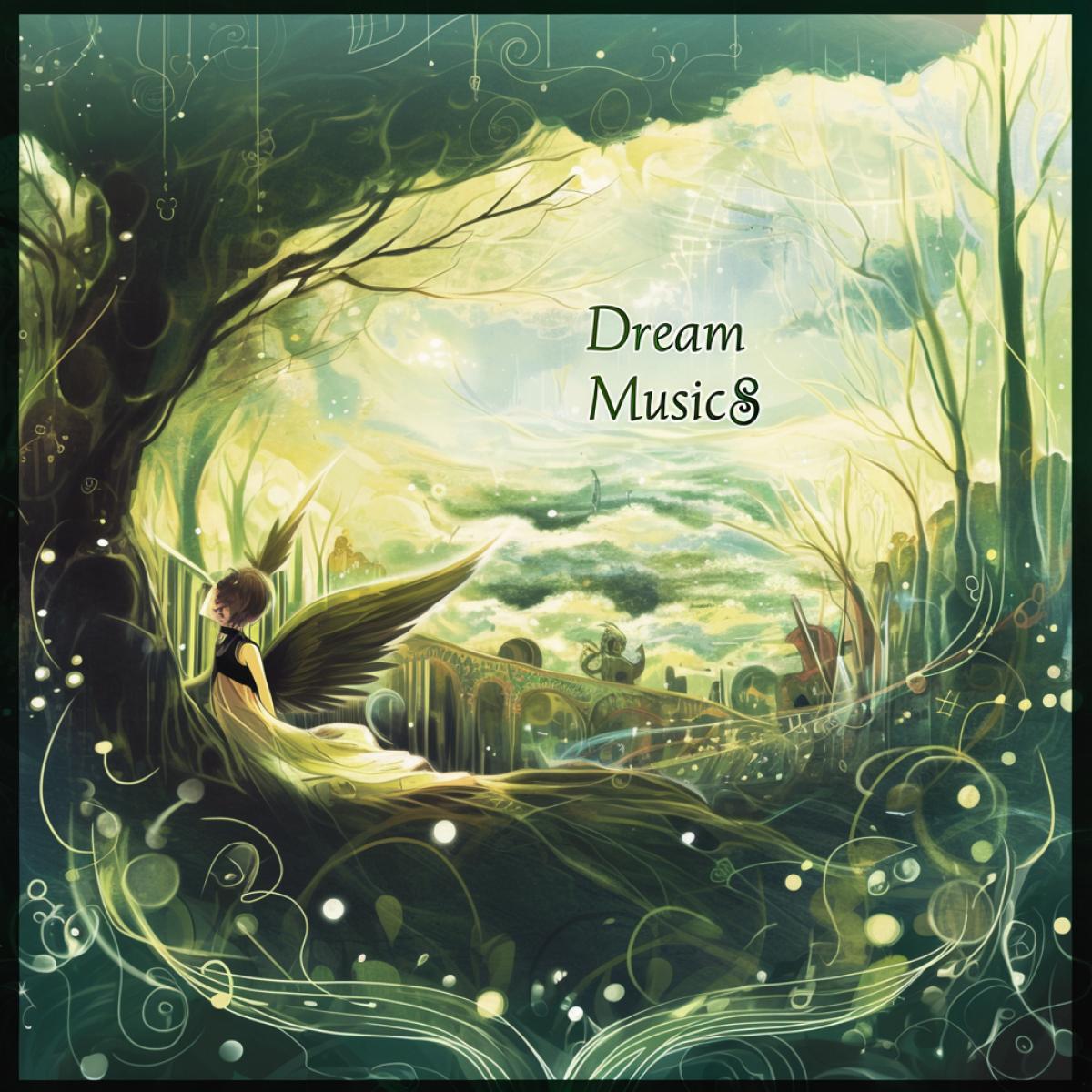 Cover for a music album with the inscription \"Dream Music\", music for relaxation and meditation, for the soul