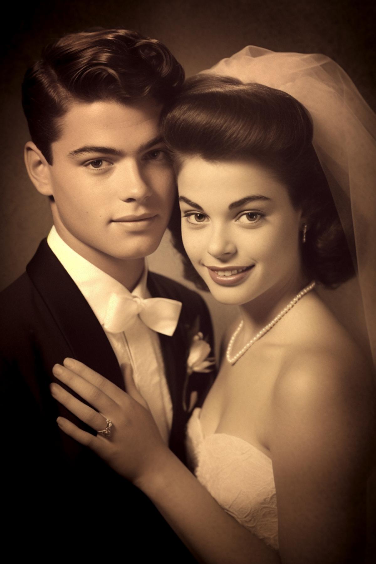 Retro wedding, many colors, old photo