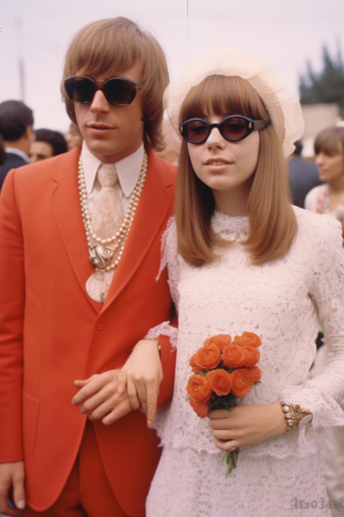 Hippie wedding, retro photo, 60s