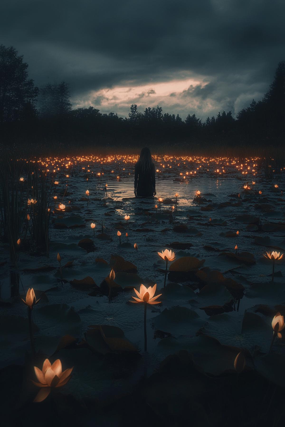 Swamp, darkness, psychedelic, fairytale world, magical world, mythology, mythical world, flicker, realistic image, photoshop
