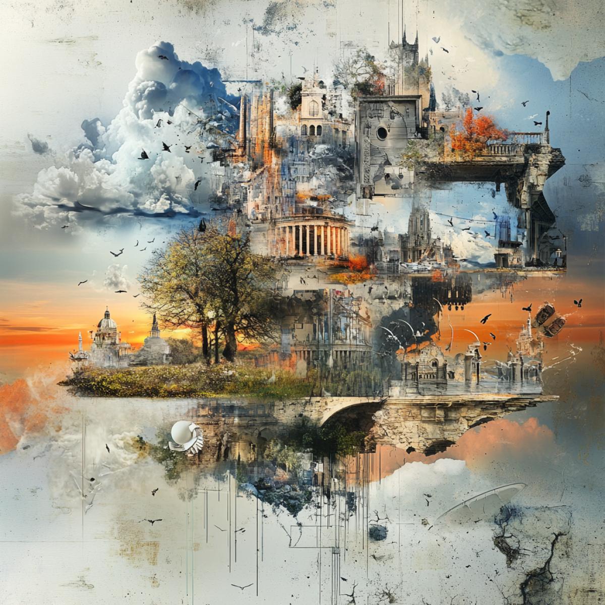 It is necessary to create images where reality smoothly goes into fantasy, and ordinary laws of logic cease to act. Create a picture filled with abstract images, distorted prospects and unexpected combinations of objects and landscapes.