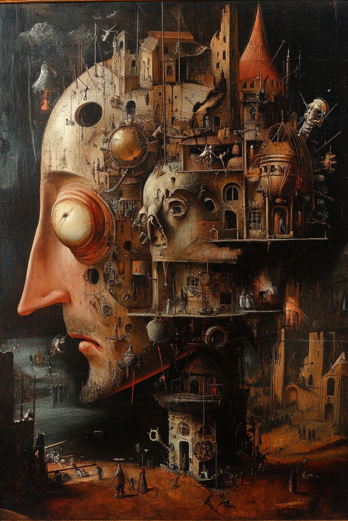 The artist Jheronimus Bosch depicted dreamlike steampunk visions with elements of cyberpunk in the style of socialist realism. It turned out very bright and beautiful.