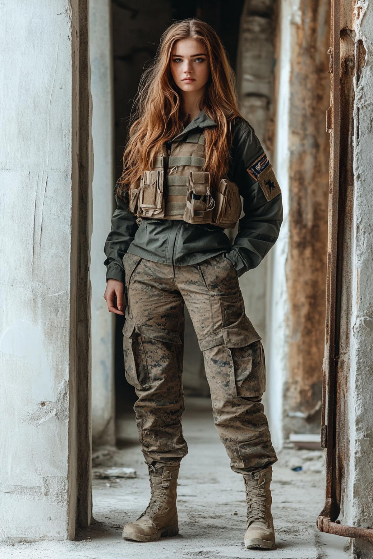 Military girl in full height
