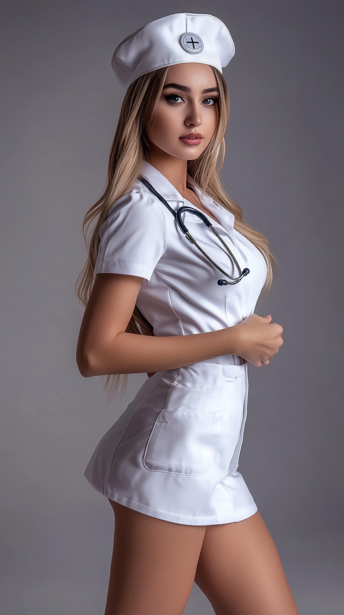 woman with magnificent forms in the uniform of a doctor