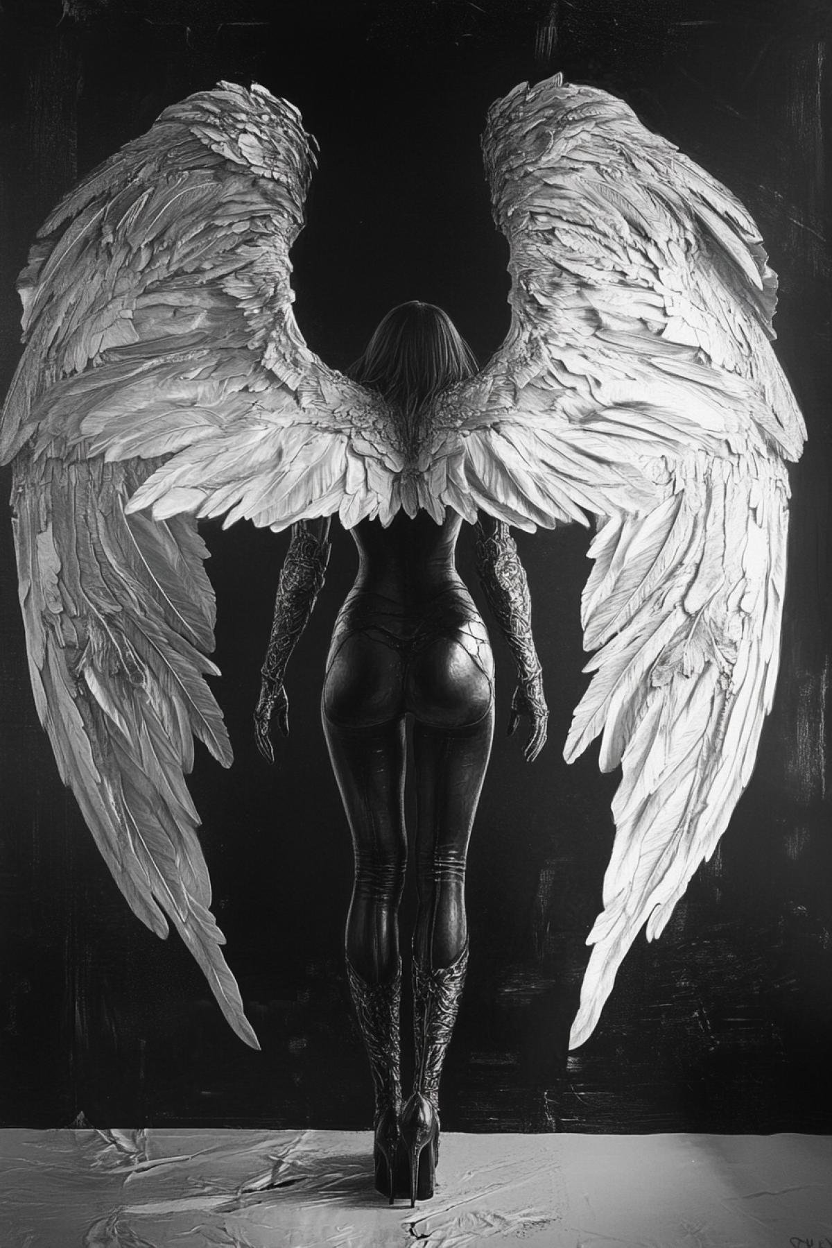 Angel, girl with large wings, in the style of Giger