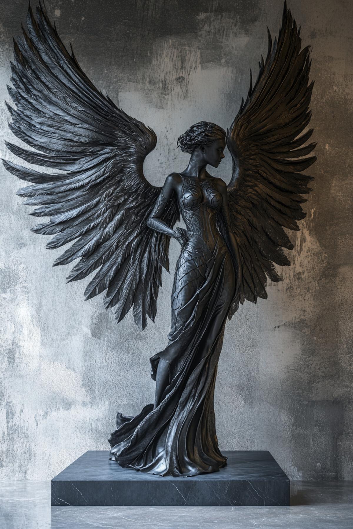 Angel, girl with large wings, in the style of Giger
