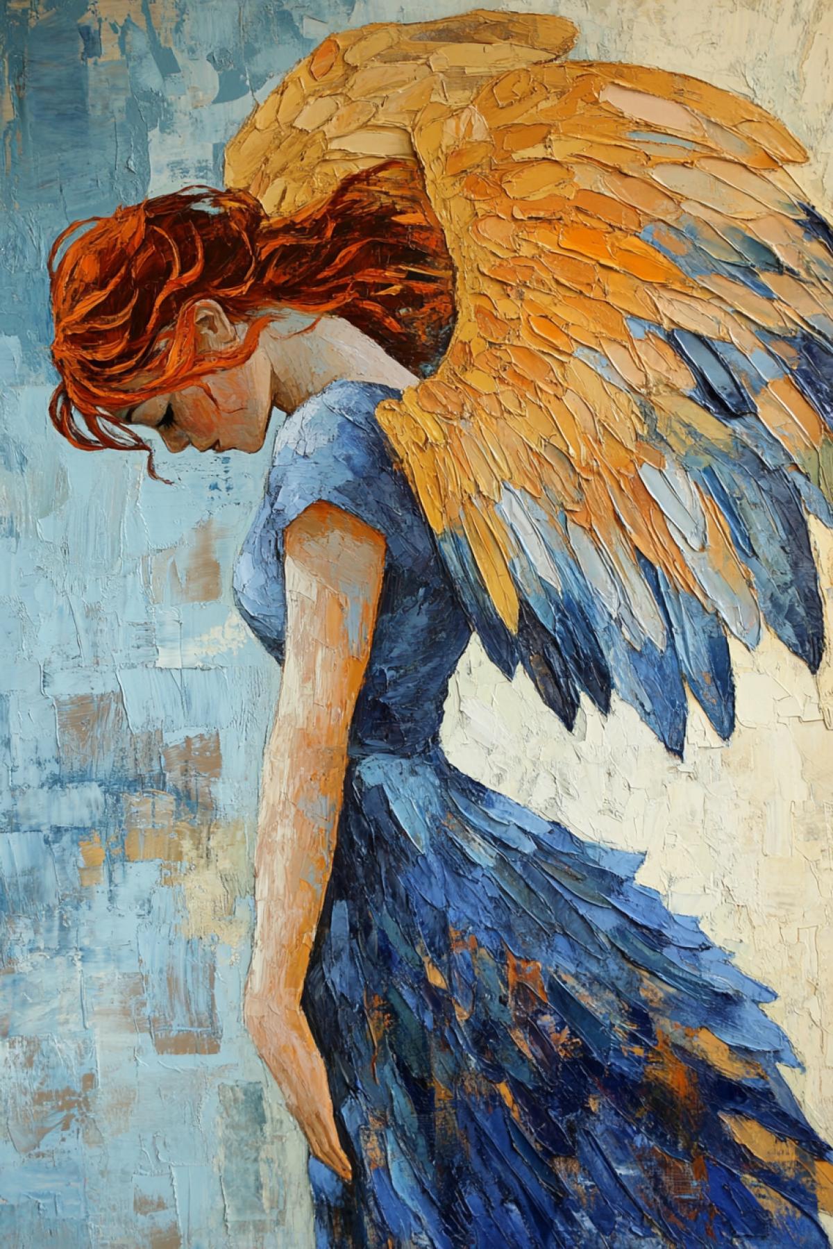 Angel, girl with large wings, in the style of Van Gogh