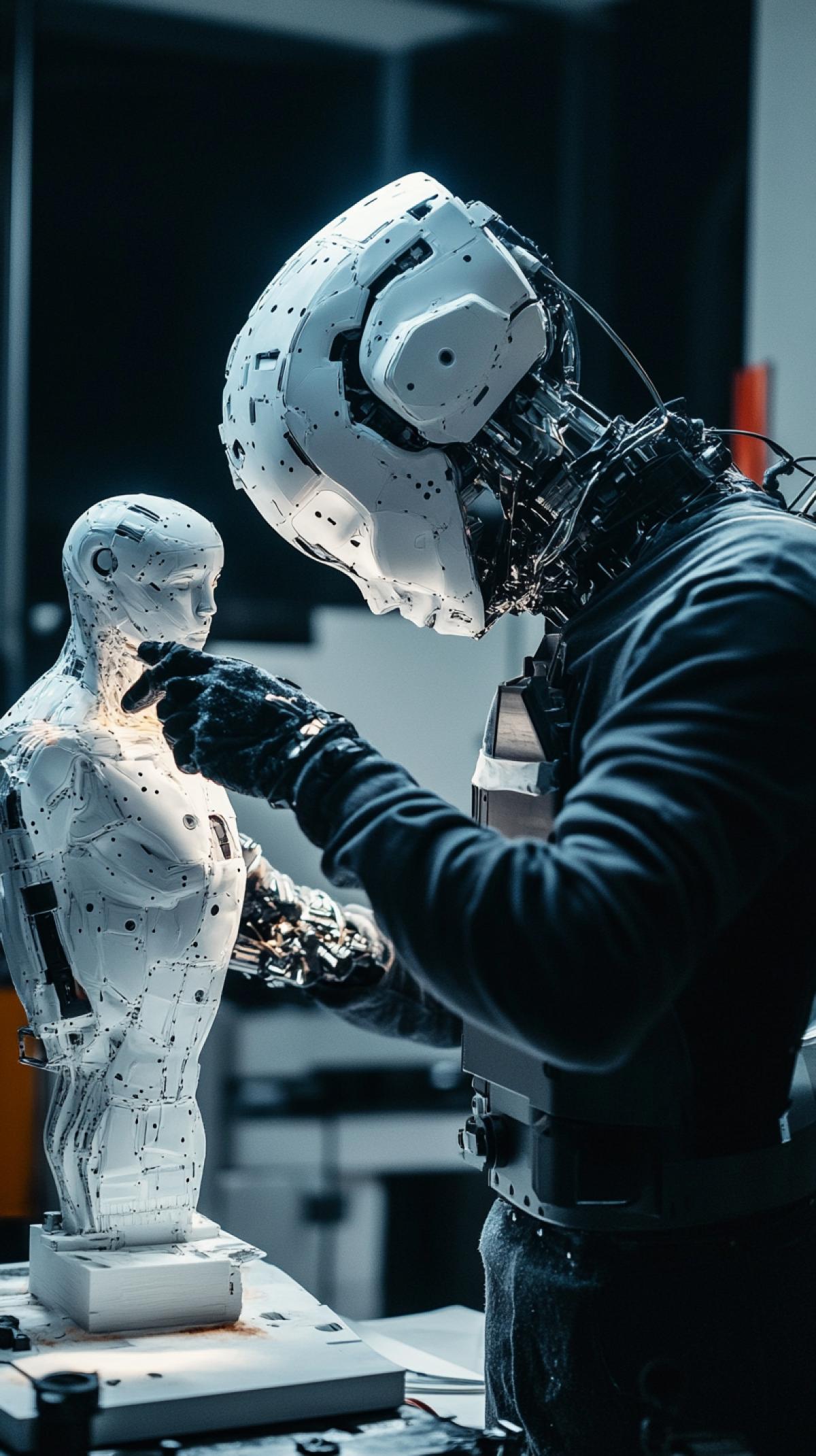 a humanoid robot creates a sculpture