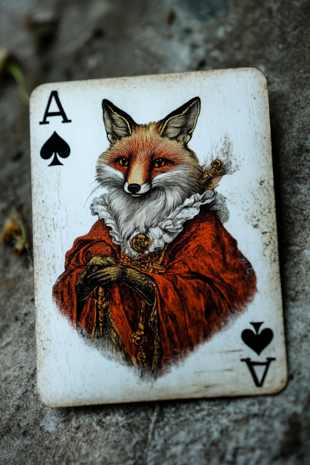 On the playing card of ace, a lady depicting a fox in the queens robe