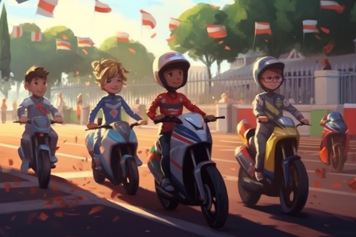 Fast races on motorcycles in the style of childrens Provence