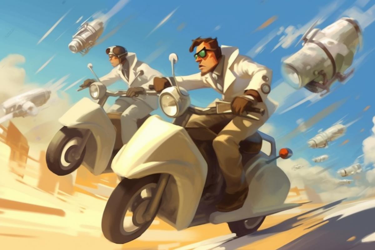 Quick races on motorcycles in retro style